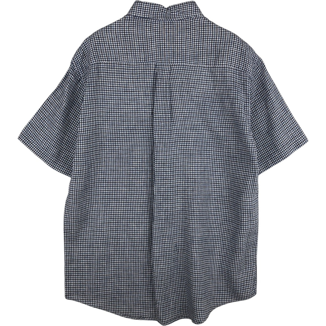 Brooks Brothers Check Pattern Short-Sleeve Linen Button-Down Shirt, Men's Size M (approx.) linen white type Vintage Second Hand