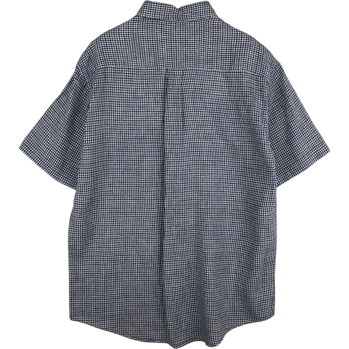 Brooks Brothers Check Pattern Short-Sleeve Linen Button-Down Shirt, Men's Size M (approx.) linen white type Vintage Second Hand