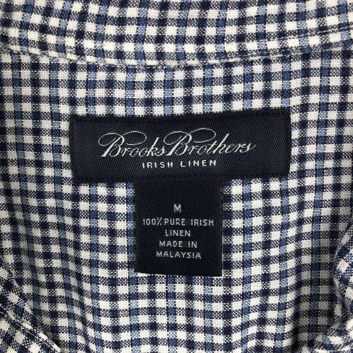 Brooks Brothers Check Pattern Short-Sleeve Linen Button-Down Shirt, Men's Size M (approx.) linen white type Vintage Second Hand