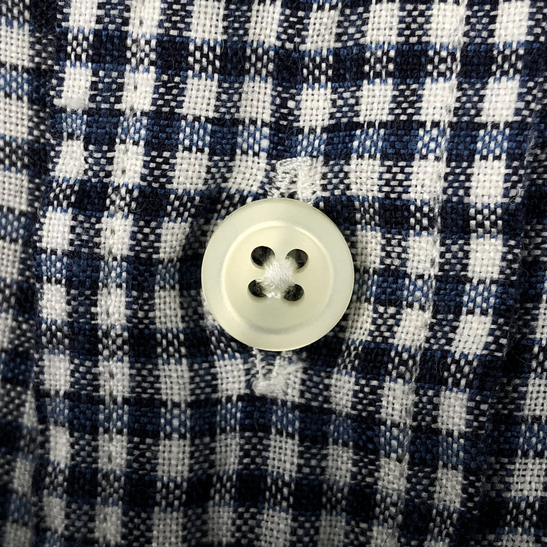 Brooks Brothers Check Pattern Short-Sleeve Linen Button-Down Shirt, Men's Size M (approx.) linen white type Vintage Second Hand