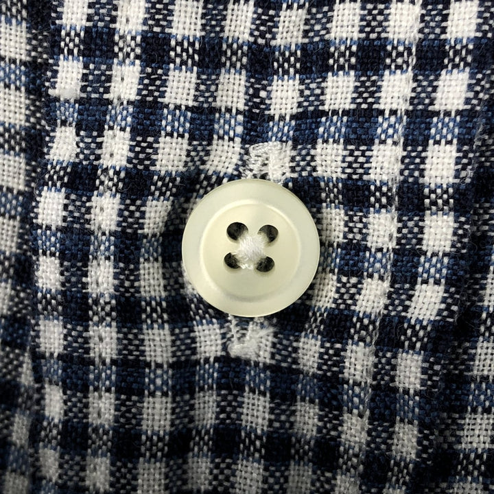 Brooks Brothers Check Pattern Short-Sleeve Linen Button-Down Shirt, Men's Size M (approx.) linen white type Vintage Second Hand