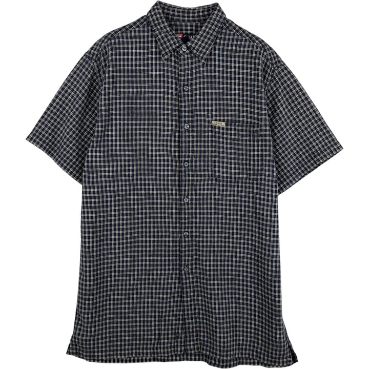 Ralph Lauren CHAPS Check Pattern Short-Sleeve Cotton x Linen Button-Down Shirt, Men's Size M (approx.) linen black type Vintage Second Hand