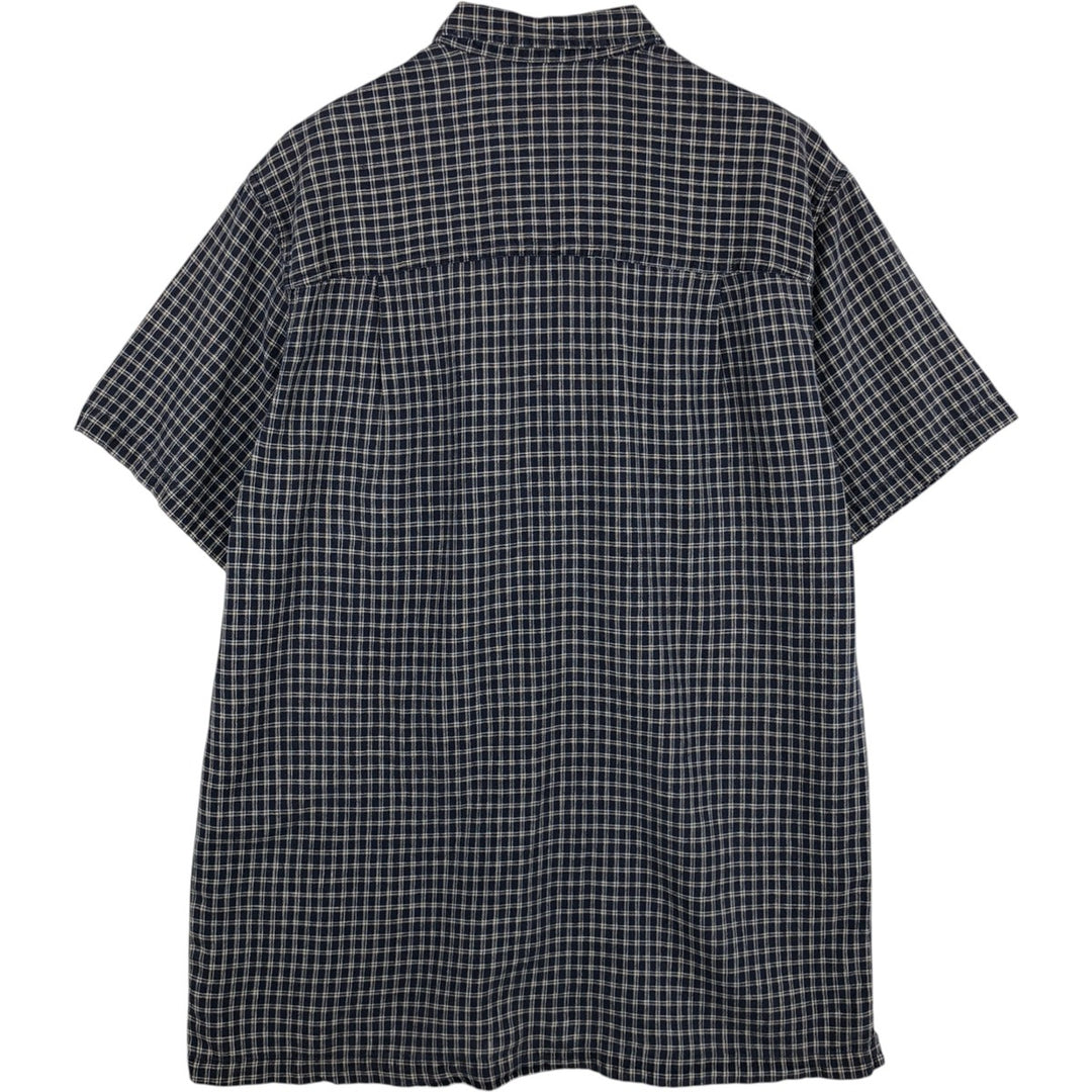 Ralph Lauren CHAPS Check Pattern Short-Sleeve Cotton x Linen Button-Down Shirt, Men's Size M (approx.) linen black type Vintage Second Hand