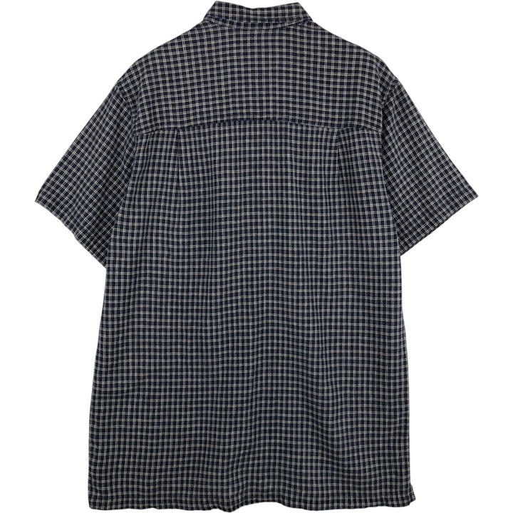 Ralph Lauren CHAPS Check Pattern Short-Sleeve Cotton x Linen Button-Down Shirt, Men's Size M (approx.) linen black type Vintage Second Hand