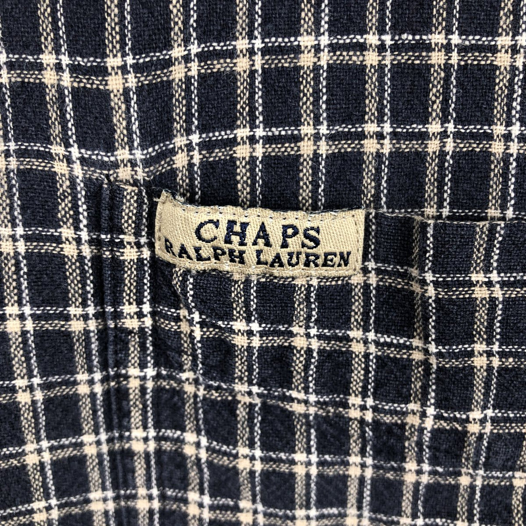 Ralph Lauren CHAPS Check Pattern Short-Sleeve Cotton x Linen Button-Down Shirt, Men's Size M (approx.) linen black type Vintage Second Hand