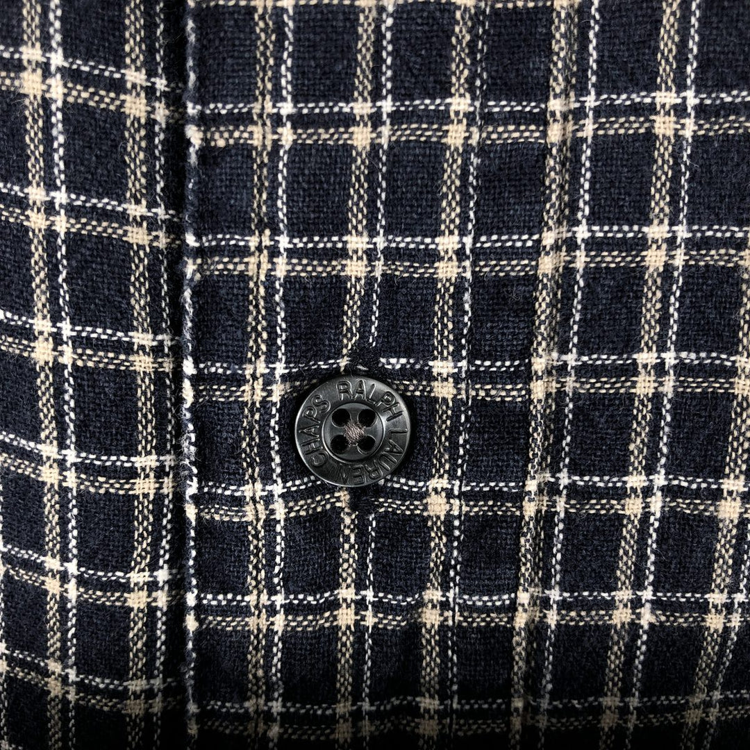 Ralph Lauren CHAPS Check Pattern Short-Sleeve Cotton x Linen Button-Down Shirt, Men's Size M (approx.) linen black type Vintage Second Hand
