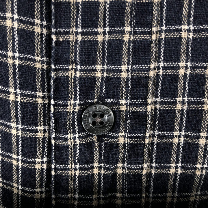 Ralph Lauren CHAPS Check Pattern Short-Sleeve Cotton x Linen Button-Down Shirt, Men's Size M (approx.) linen black type Vintage Second Hand