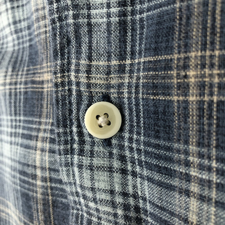 Eddie Bauer Check Pattern Short-Sleeve Linen x Cotton Button-Down Shirt, Men's Size L (approx.) linen navy blue type Vintage Second Hand