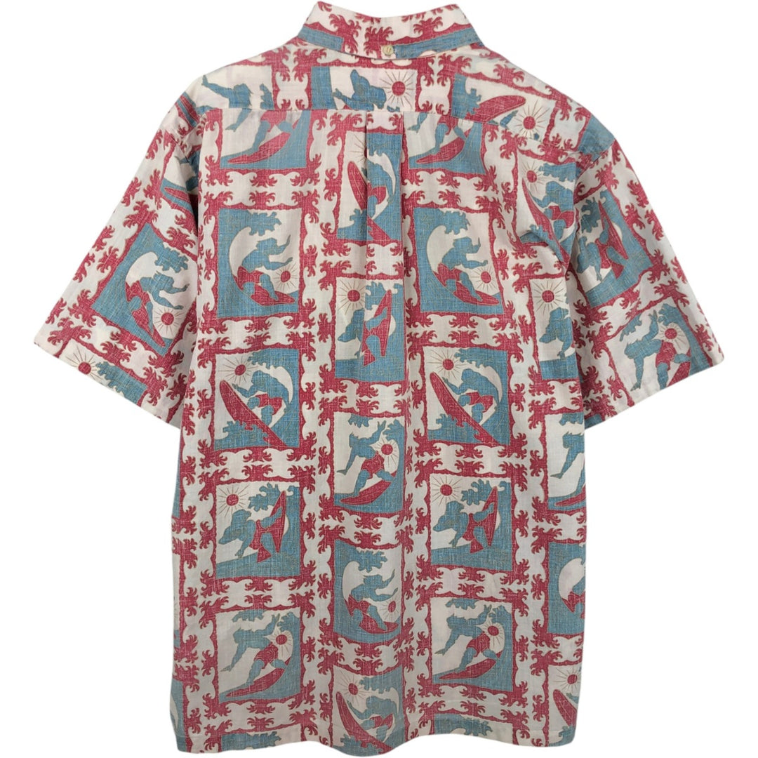 Reyn Spooner all-over print half-button button-down Hawaiian Aloha shirt, boxy style, made in Hawaii, men's size L. cotton red type Vintage Second Hand