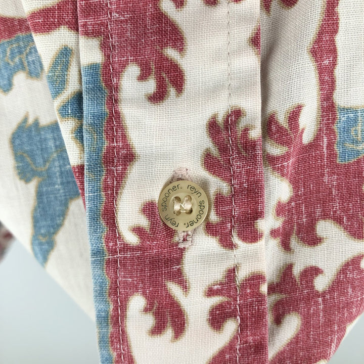 Reyn Spooner all-over print half-button button-down Hawaiian Aloha shirt, boxy style, made in Hawaii, men's size L. cotton red type Vintage Second Hand