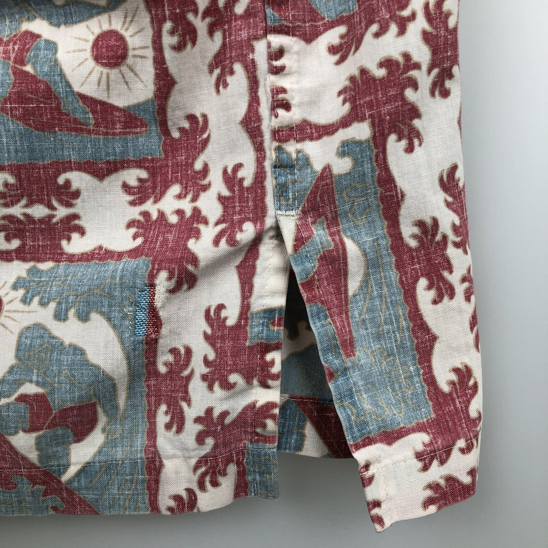 Reyn Spooner all-over print half-button button-down Hawaiian Aloha shirt, boxy style, made in Hawaii, men's size L. cotton red type Vintage Second Hand