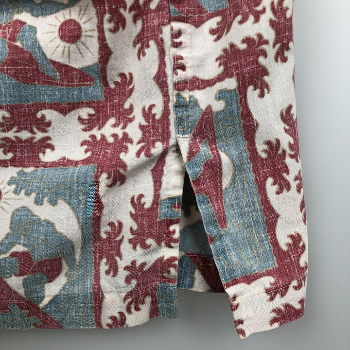 Reyn Spooner all-over print half-button button-down Hawaiian Aloha shirt, boxy style, made in Hawaii, men's size L. cotton red type Vintage Second Hand