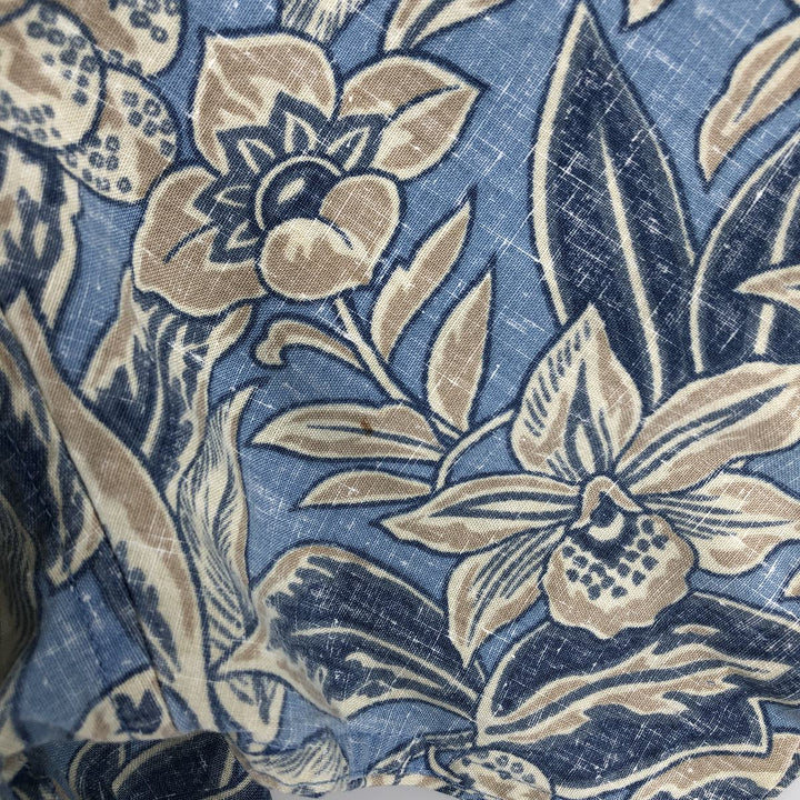 Reyn Spooner swimwear tag, all-over botanical pattern, half-button Hawaiian Aloha shirt, boxy shirt, made in Hawaii, men's XL. cotton Blue type light blue Vintage Second Hand