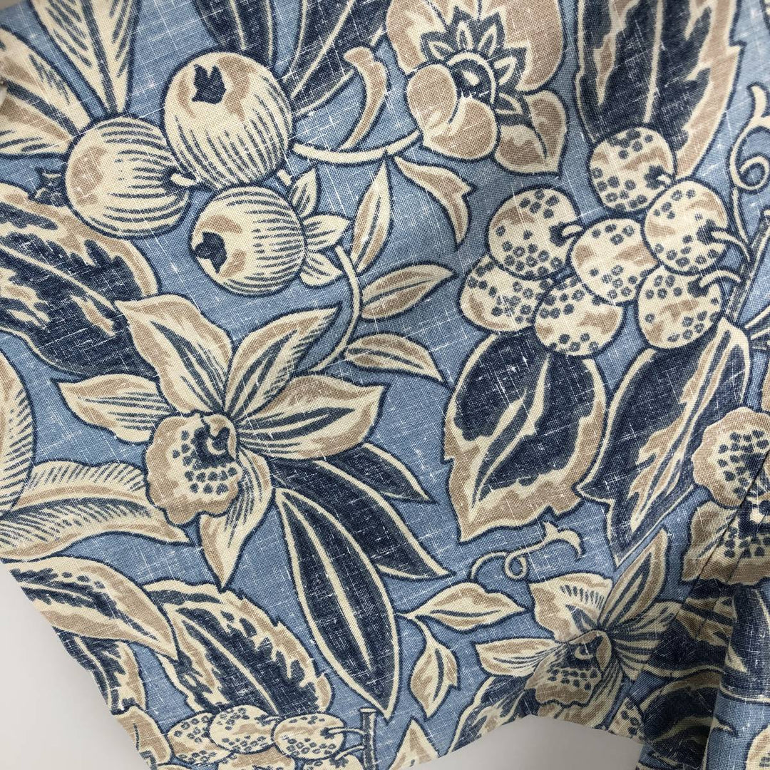 Reyn Spooner swimwear tag, all-over botanical pattern, half-button Hawaiian Aloha shirt, boxy shirt, made in Hawaii, men's XL. cotton Blue type light blue Vintage Second Hand