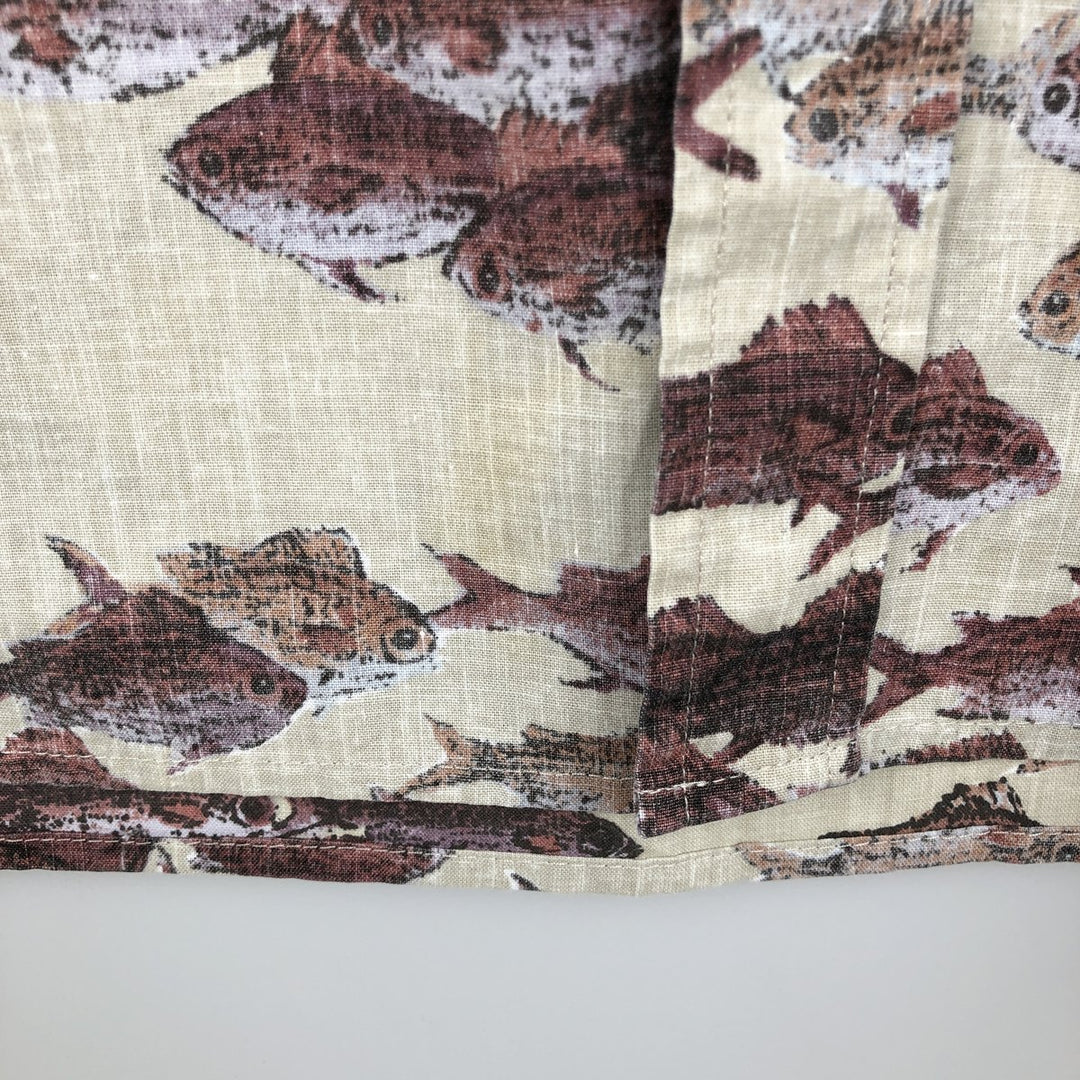 Reyn Spooner GYOTAKU BY NAOKI Fish Print Hawaiian Aloha Shirt, Box Shirt, Men's Size M (approx.) cotton Beige type Vintage Second Hand