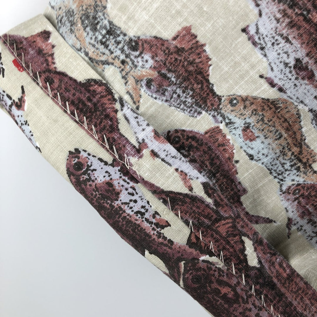Reyn Spooner GYOTAKU BY NAOKI Fish Print Hawaiian Aloha Shirt, Box Shirt, Men's Size M (approx.) cotton Beige type Vintage Second Hand