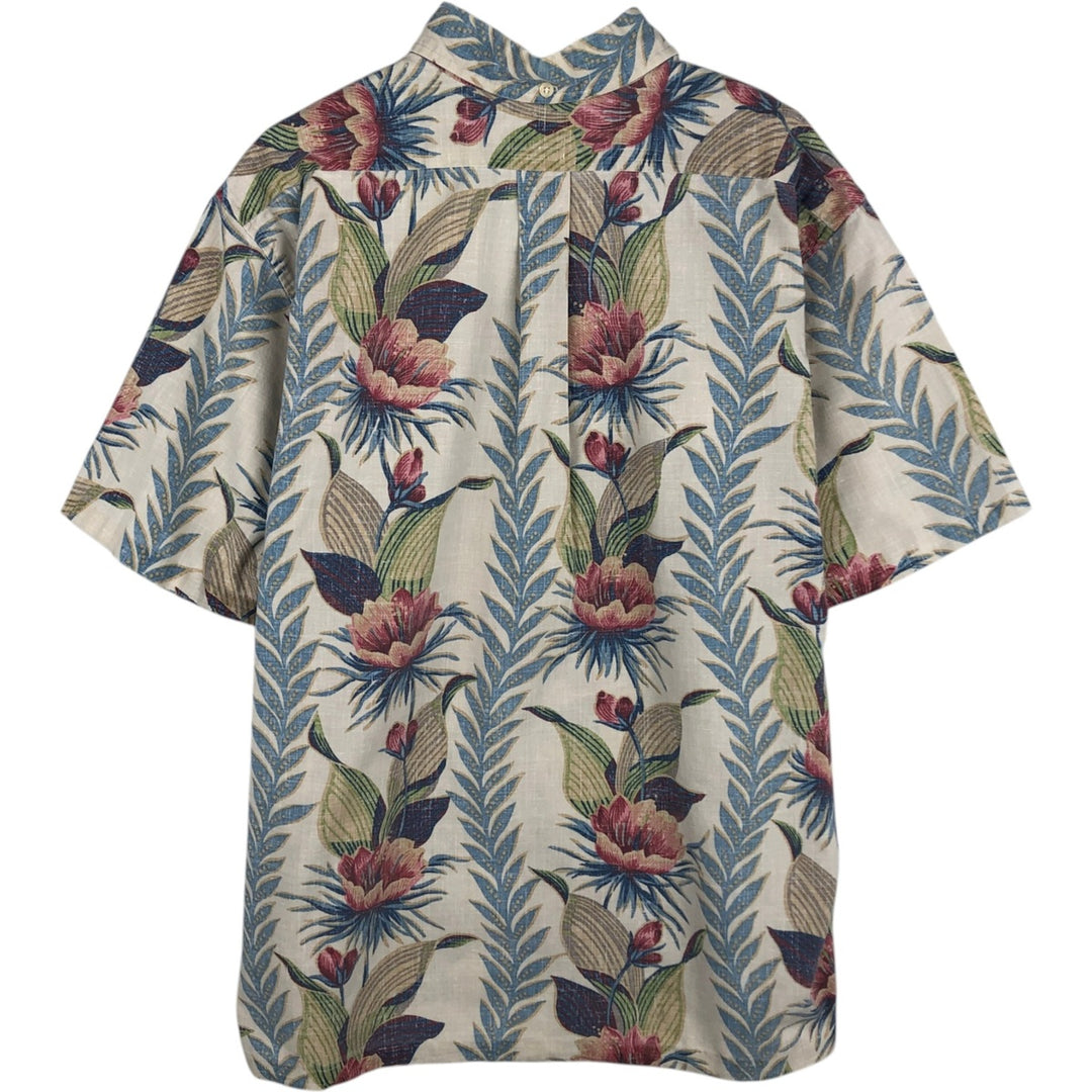 Reyn Spooner swimwear tag, bikini tag, hibiscus pattern, half-button Hawaiian aloha shirt, boxy shirt, made in the USA. cotton pale white type Vintage Second Hand