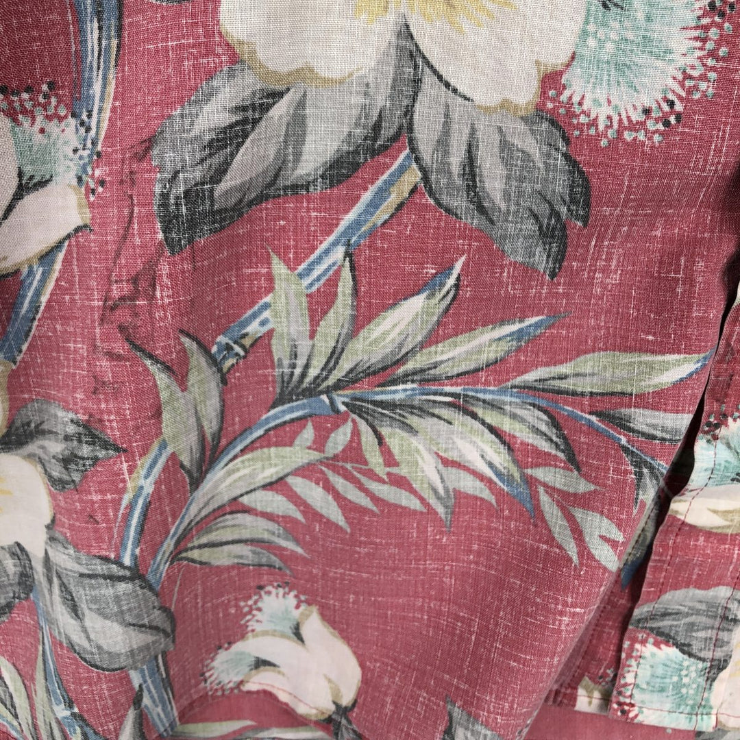 Reyn Spooner swimwear tag, bikini tag, hibiscus pattern, Hawaiian aloha shirt, boxy shirt, made in Hawaii, men's size XL. cotton pink type Vintage Second Hand