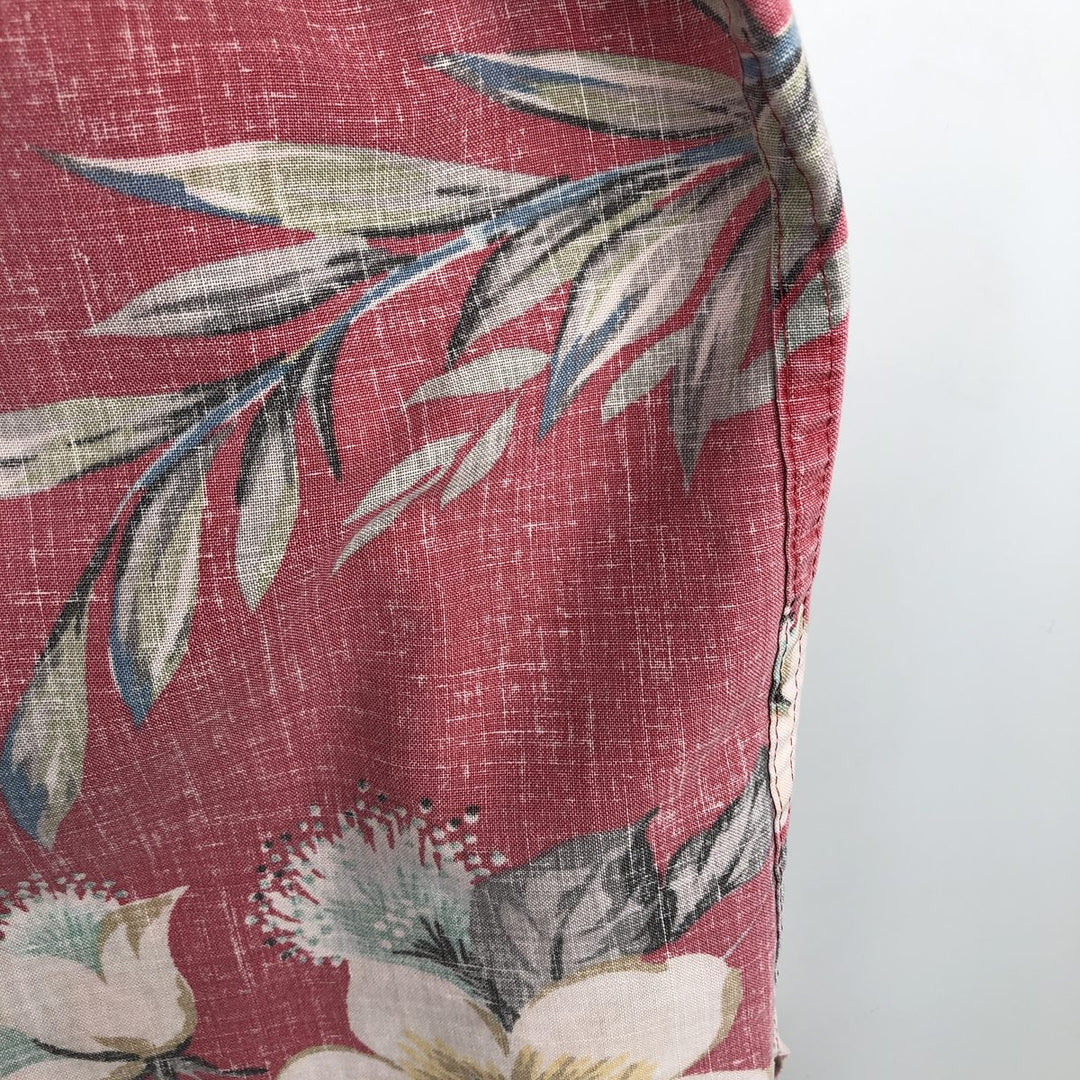 Reyn Spooner swimwear tag, bikini tag, hibiscus pattern, Hawaiian aloha shirt, boxy shirt, made in Hawaii, men's size XL. cotton pink type Vintage Second Hand