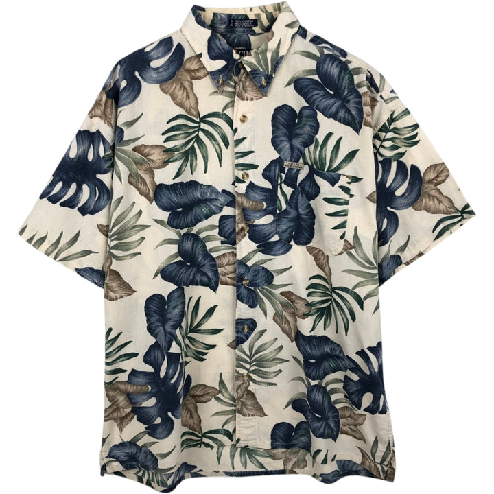 Ralph Lauren CHAPS Leaf Pattern Button-Down Hawaiian Aloha Shirt, Boxy Shirt, Men's Size L (approx.) cotton ivory Vintage Second Hand