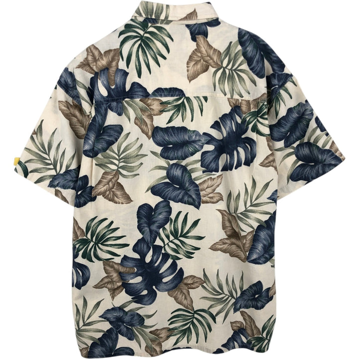 Ralph Lauren CHAPS Leaf Pattern Button-Down Hawaiian Aloha Shirt, Boxy Shirt, Men's Size L (approx.) cotton ivory Vintage Second Hand