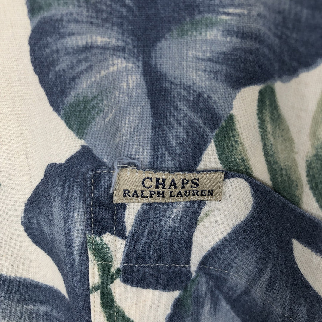 Ralph Lauren CHAPS Leaf Pattern Button-Down Hawaiian Aloha Shirt, Boxy Shirt, Men's Size L (approx.) cotton ivory Vintage Second Hand