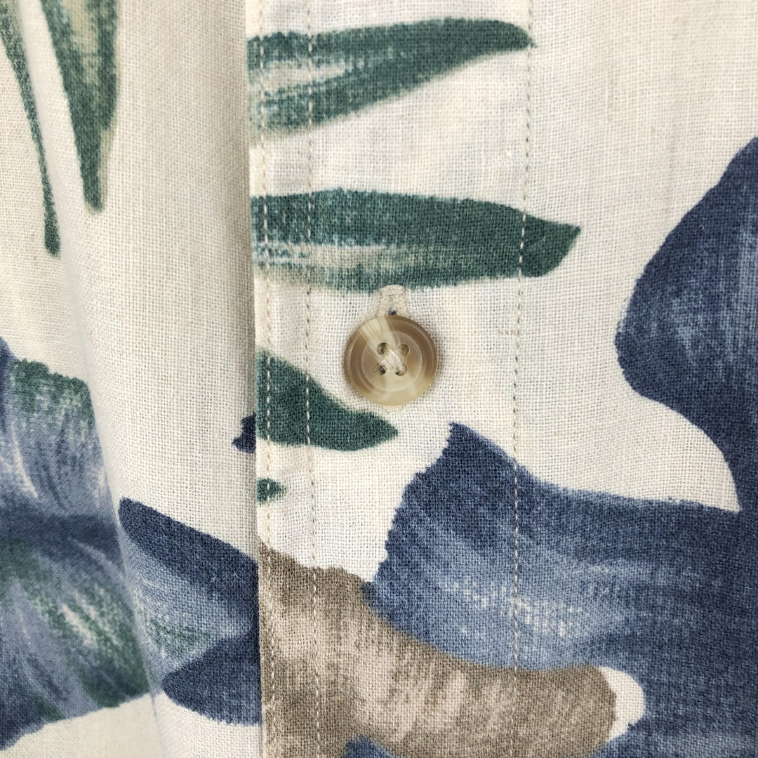 Ralph Lauren CHAPS Leaf Pattern Button-Down Hawaiian Aloha Shirt, Boxy Shirt, Men's Size L (approx.) cotton ivory Vintage Second Hand