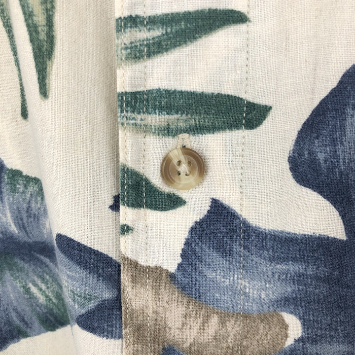 Ralph Lauren CHAPS Leaf Pattern Button-Down Hawaiian Aloha Shirt, Boxy Shirt, Men's Size L (approx.) cotton ivory Vintage Second Hand