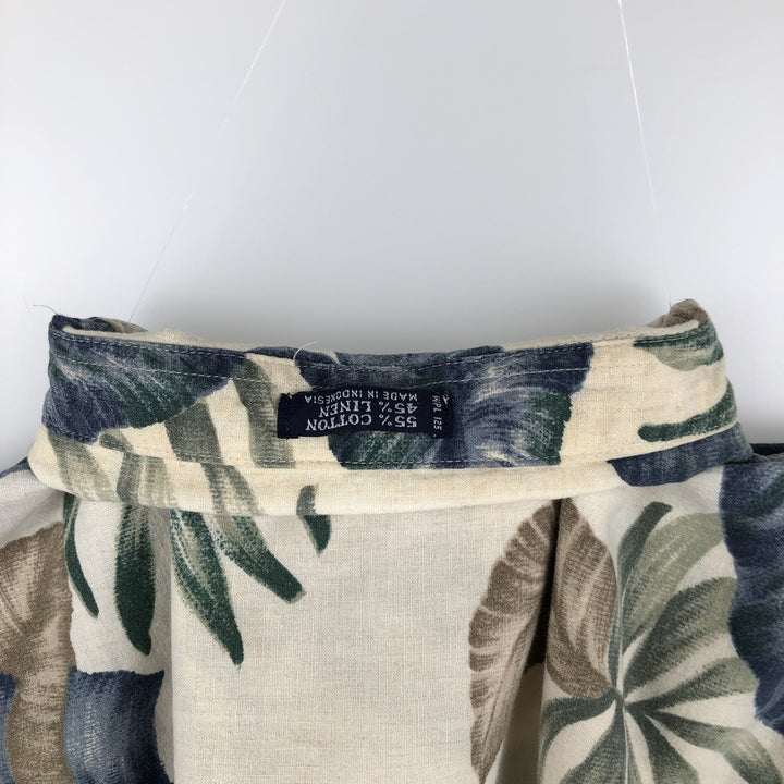 Ralph Lauren CHAPS Leaf Pattern Button-Down Hawaiian Aloha Shirt, Boxy Shirt, Men's Size L (approx.) cotton ivory Vintage Second Hand
