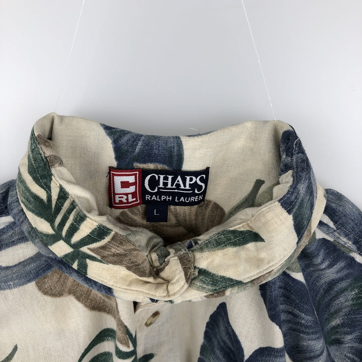 Ralph Lauren CHAPS Leaf Pattern Button-Down Hawaiian Aloha Shirt, Boxy Shirt, Men's Size L (approx.) cotton ivory Vintage Second Hand