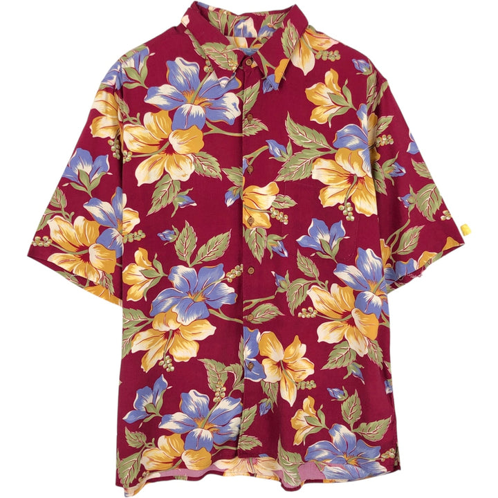 90'S Reyn Spooner Diamond Head Tag Botanical Pattern Rayon Aloha Shirt, Boxy Shirt, Men's Size L (approx.) Rayon wine-red Vintage Second Hand