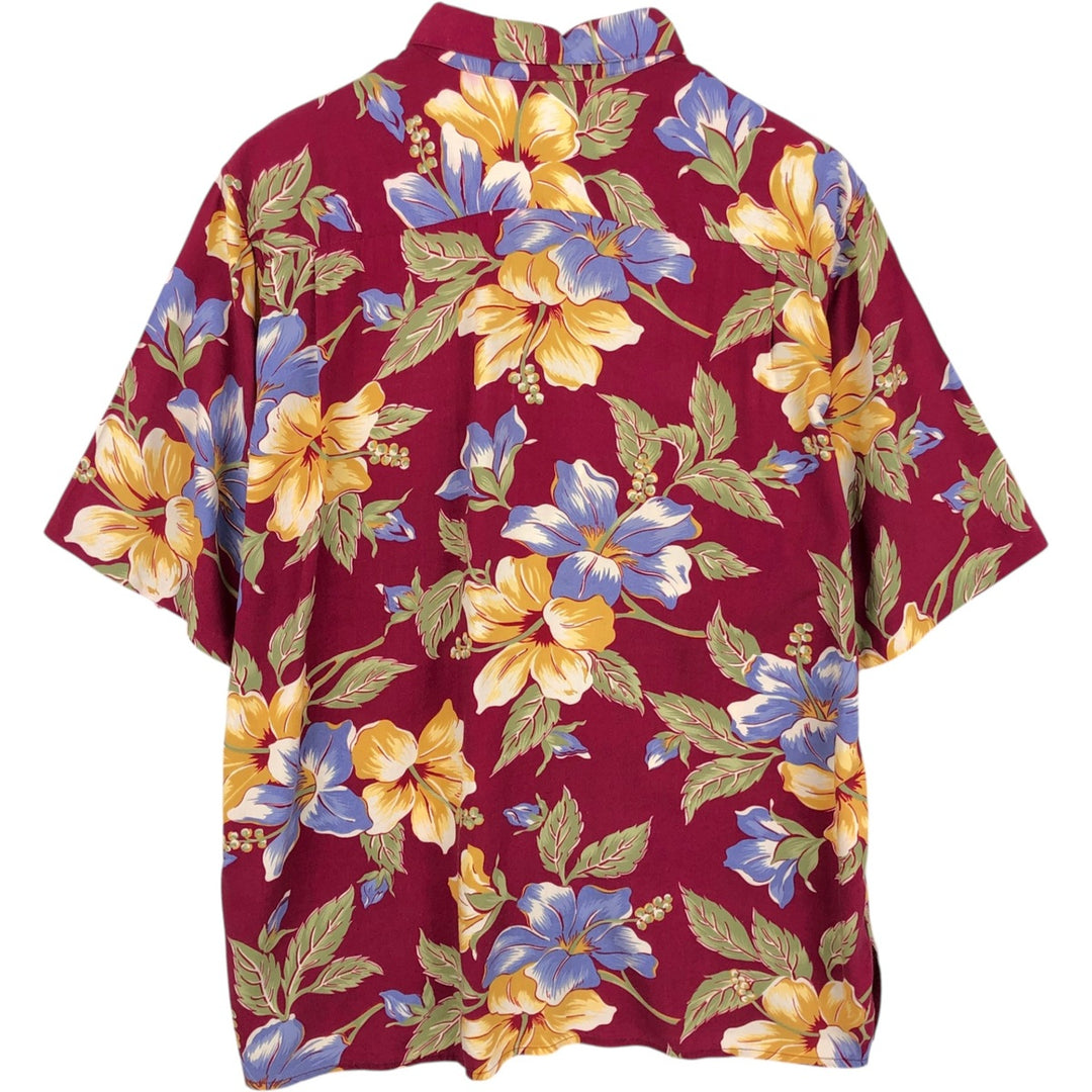 90'S Reyn Spooner Diamond Head Tag Botanical Pattern Rayon Aloha Shirt, Boxy Shirt, Men's Size L (approx.) Rayon wine-red Vintage Second Hand