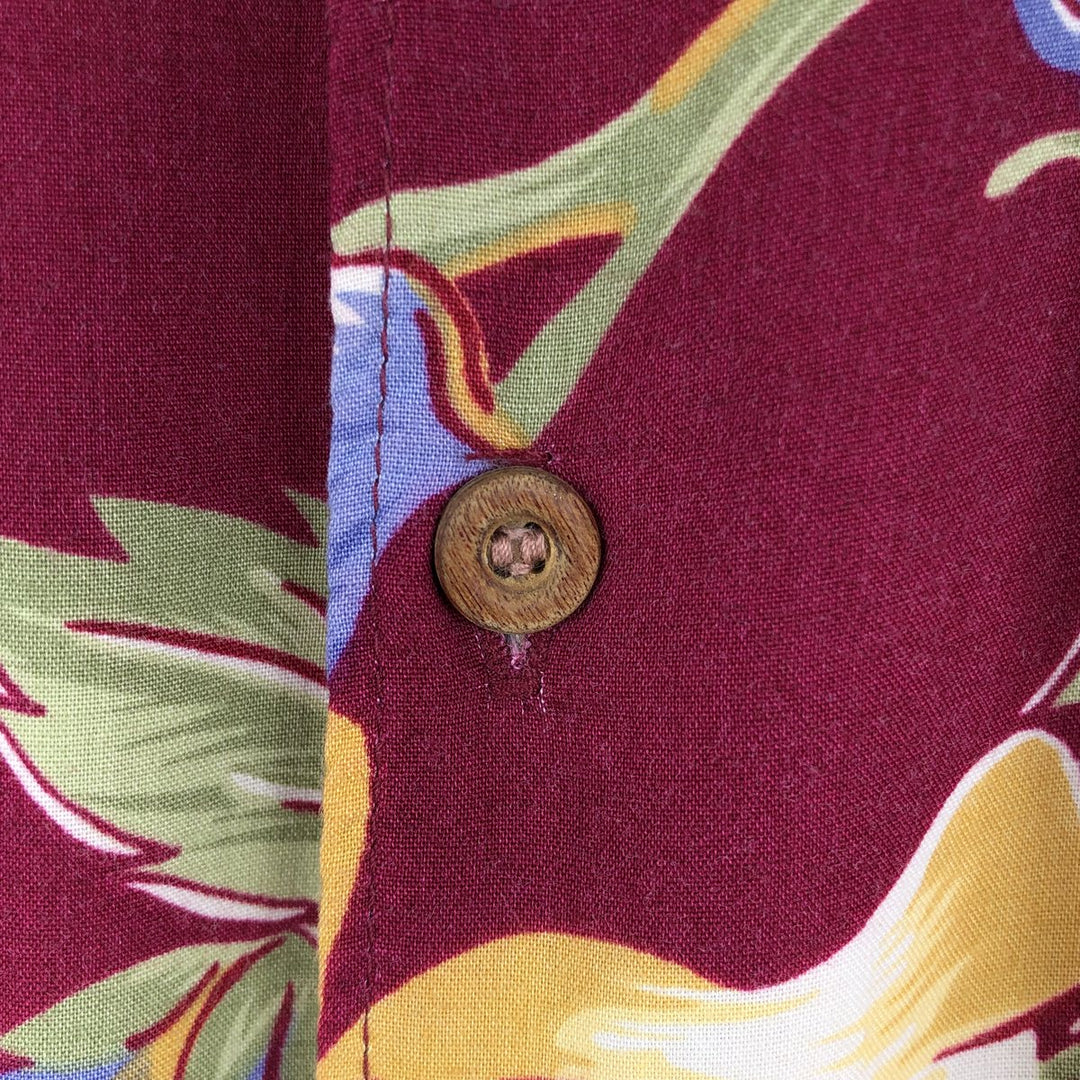 90'S Reyn Spooner Diamond Head Tag Botanical Pattern Rayon Aloha Shirt, Boxy Shirt, Men's Size L (approx.) Rayon wine-red Vintage Second Hand