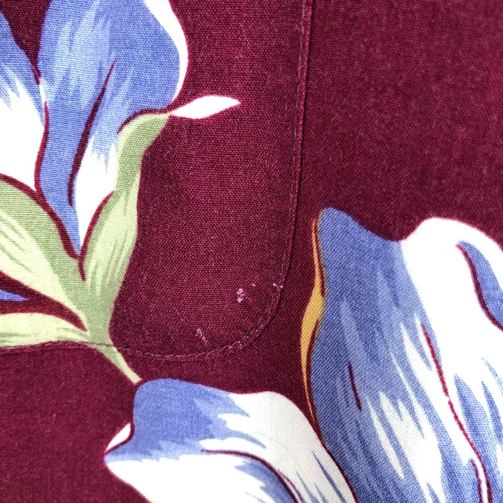 90'S Reyn Spooner Diamond Head Tag Botanical Pattern Rayon Aloha Shirt, Boxy Shirt, Men's Size L (approx.) Rayon wine-red Vintage Second Hand