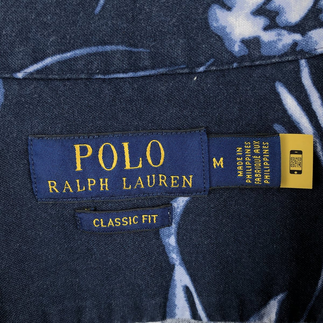 Ralph Lauren POLO CLASSIC FIT Pineapple Pattern Open Collar Hawaiian Aloha Shirt Box Shirt Men's Size M (approx.) cotton navy blue type Vintage Second Hand