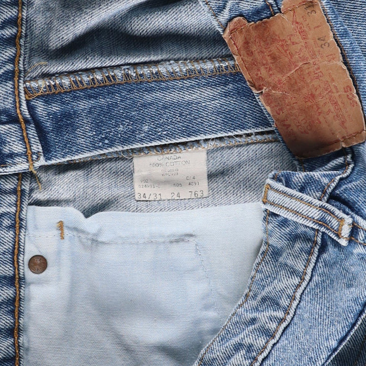 Levi's 505 Plain Tapered Denim Pants, Made in Canada, W34L31 (equivalent to men's W32), Zipper Fly, Fade-to-Length. cotton Blue type light blue Vintage Second Hand