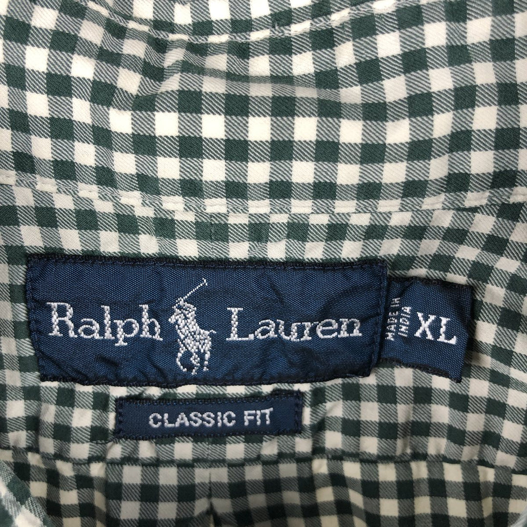Ralph Lauren Classic Fit Gingham Check Long Sleeve Button-Down Check Shirt, Men's Size XL cotton ivory Vintage Second Hand