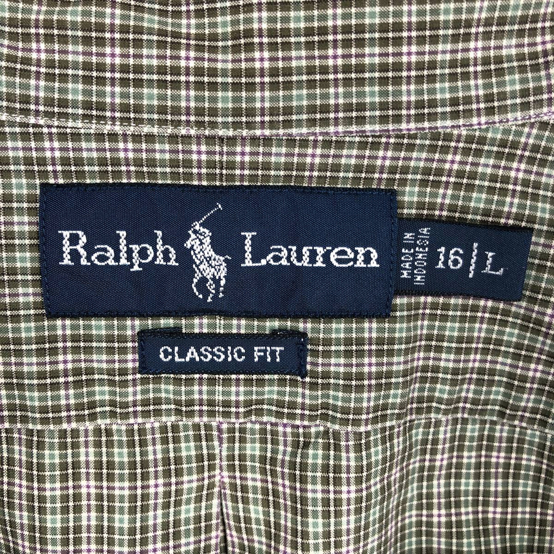 Ralph Lauren Classic Fit Long Sleeve Button Down Check Shirt, Men's Size L cotton Khaki type Vintage Second Hand