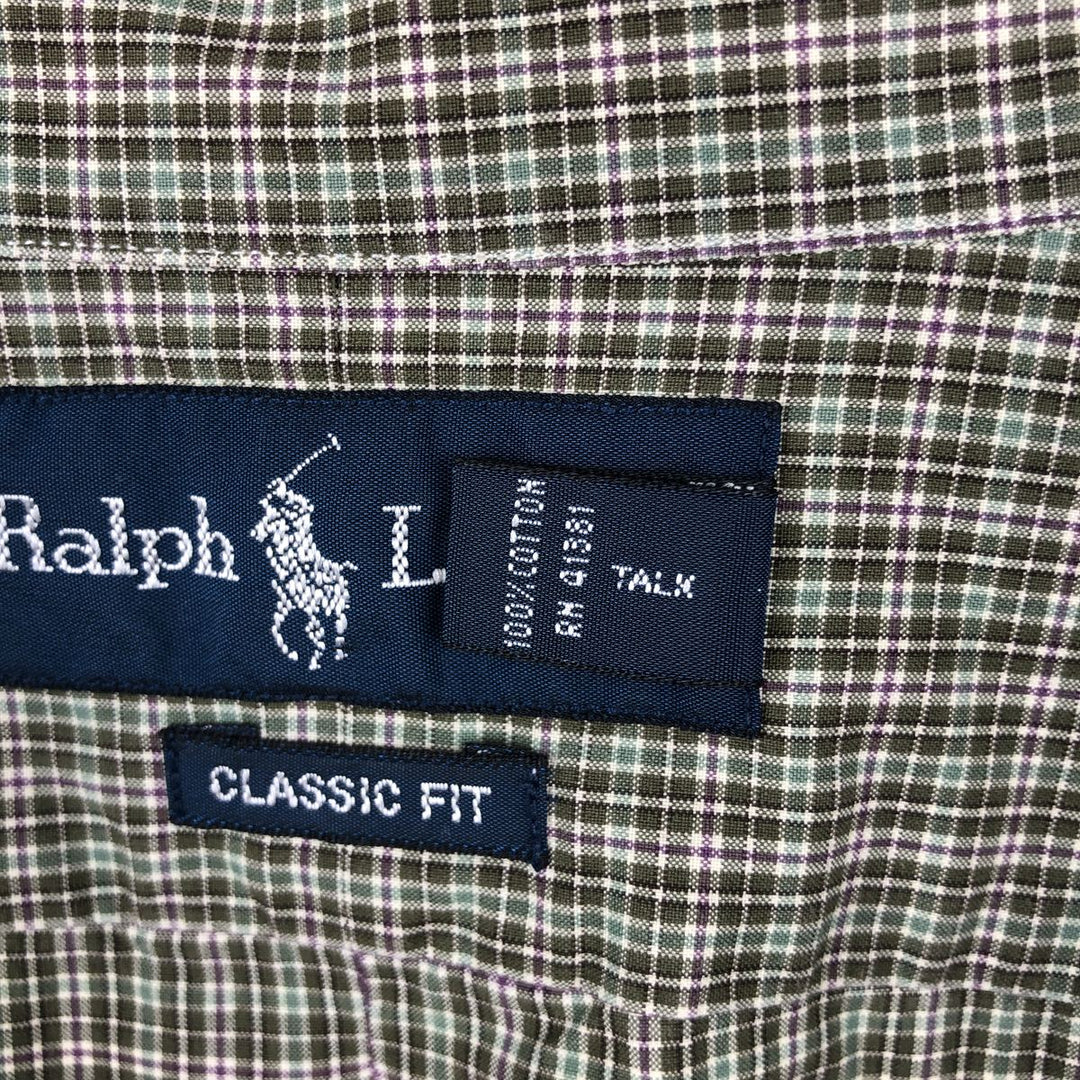 Ralph Lauren Classic Fit Long Sleeve Button Down Check Shirt, Men's Size L cotton Khaki type Vintage Second Hand