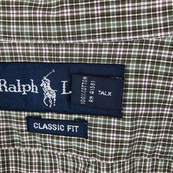 Ralph Lauren Classic Fit Long Sleeve Button Down Check Shirt, Men's Size L cotton Khaki type Vintage Second Hand