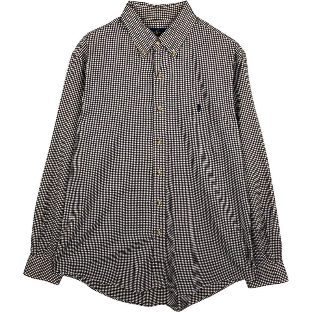 Ralph Lauren Gingham Check Long Sleeve Button-Down Check Shirt, Men's Size L cotton brown type Vintage Second Hand