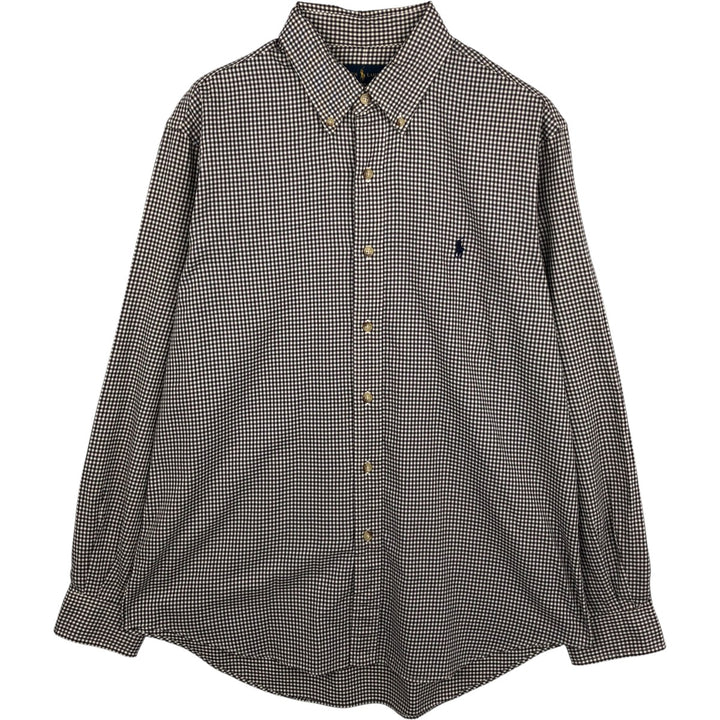 Ralph Lauren Gingham Check Long Sleeve Button-Down Check Shirt, Men's Size L cotton brown type Vintage Second Hand
