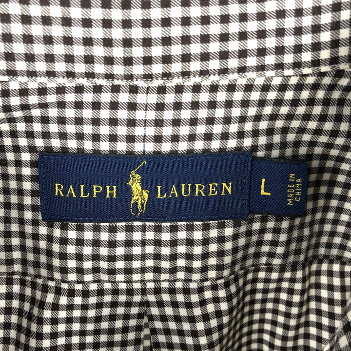 Ralph Lauren Gingham Check Long Sleeve Button-Down Check Shirt, Men's Size L cotton brown type Vintage Second Hand