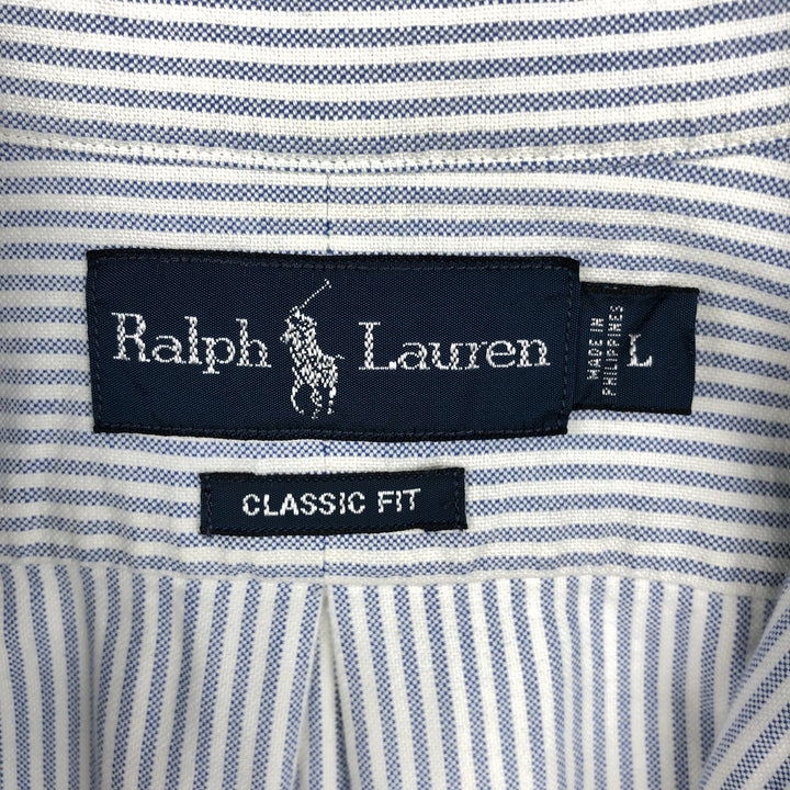 Ralph Lauren Classic Fit Long Sleeve Button Down Striped Shirt, Men's Size L cotton white type Vintage Second Hand