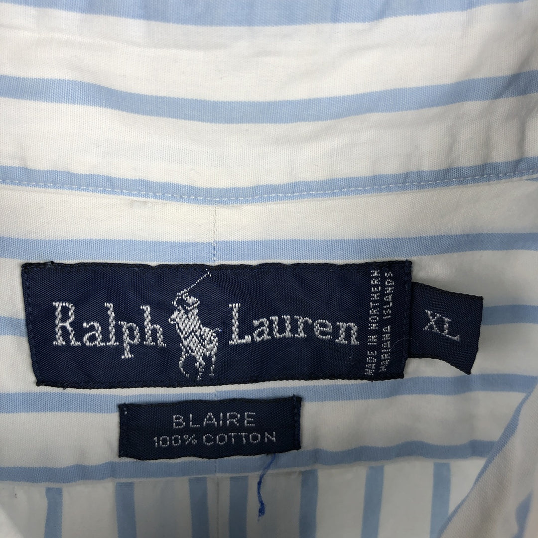 Ralph Lauren BLAIRE long sleeve button down striped shirt, men's XL size cotton white type Vintage Second Hand