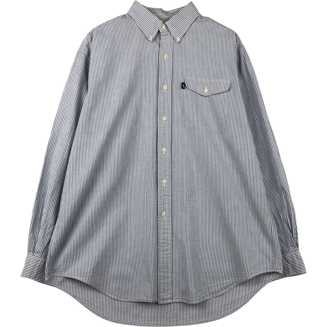 Ralph Lauren CREEK Seersucker Long Sleeve Button-Down Striped Shirt, Men's Size L cotton white type Vintage Second Hand