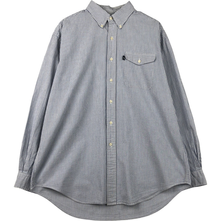 Ralph Lauren CREEK Seersucker Long Sleeve Button-Down Striped Shirt, Men's Size L cotton white type Vintage Second Hand