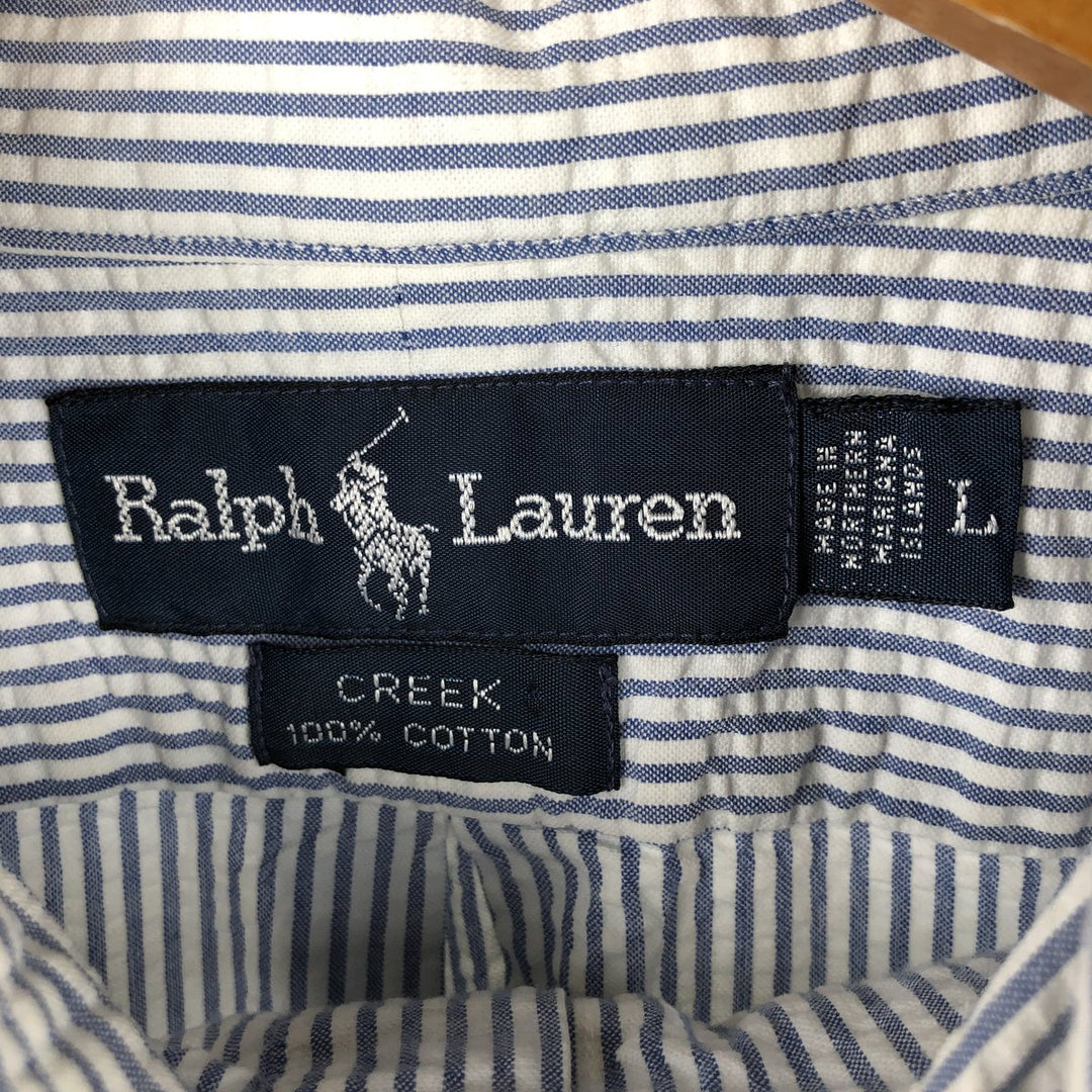 Ralph Lauren CREEK Seersucker Long Sleeve Button-Down Striped Shirt, Men's Size L cotton white type Vintage Second Hand