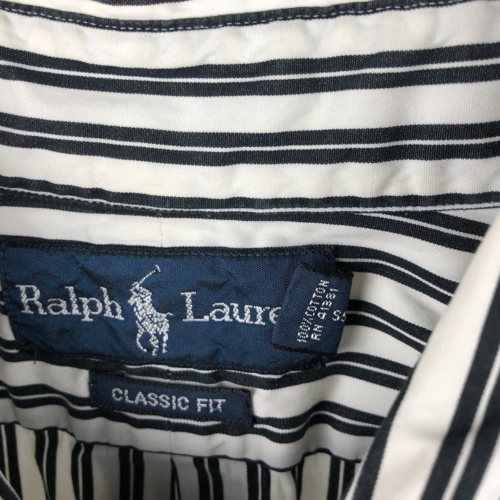 Ralph Lauren Classic Fit Long Sleeve Button Down Striped Shirt, Men's M cotton white type Vintage Second Hand