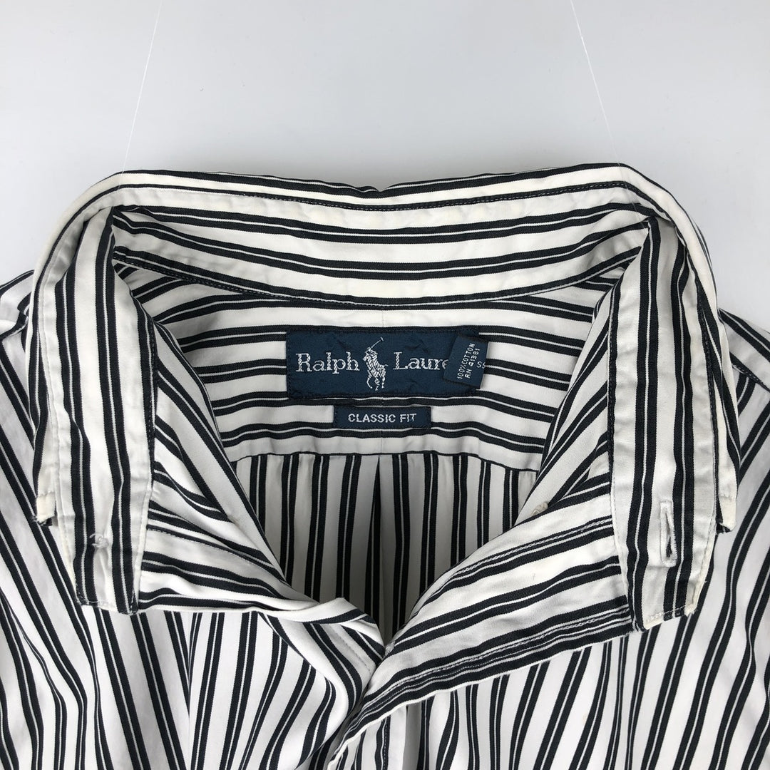 Ralph Lauren Classic Fit Long Sleeve Button Down Striped Shirt, Men's M cotton white type Vintage Second Hand